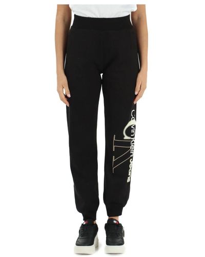 Calvin Klein Pantalone sportivo felpato con stampa logo - Nero