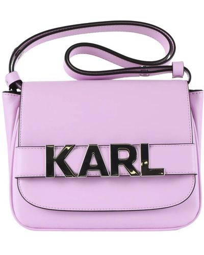 Karl Lagerfeld Leder schultertasche mit buchstabenklappe - Lila