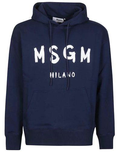 MSGM Navy logo print sweatshirt,beige logo print sweatshirt - Blau