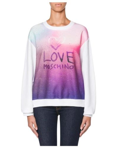 Love Moschino Maglione in cotone con stampa logo - Viola