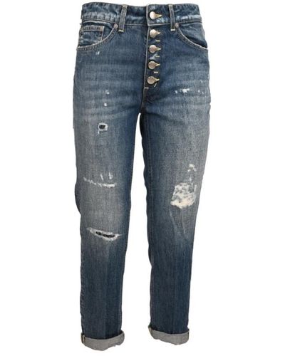 Dondup Blaue jeans mit regulärer taille und schmuckknopf, made in italy
