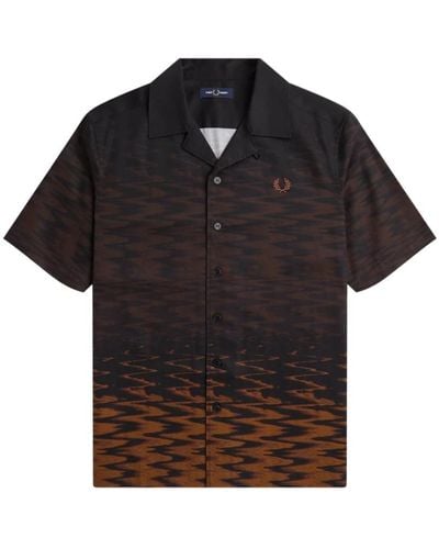 Fred Perry Wave graphic revere collar hemd - Schwarz