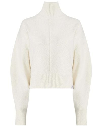 Calvin Klein Ivory Pullover mit elegantem hohem Kragen und weiten Ärmeln - Weiß