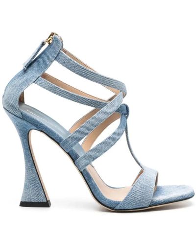 Ermanno Scervino Blaue denim high heel gewebte sandalen