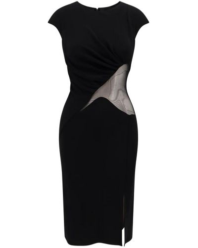 Givenchy Schwarzes kleid mit tüll-einsätzen,schwarzes drapiertes kreppkleid mit halbtransparenten mesh-details