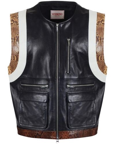 Iceberg Eco-leather vest with logo - Nero