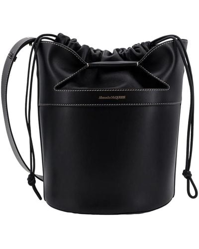 Alexander McQueen Schwarze bucket bag rucksack mit lederzugband