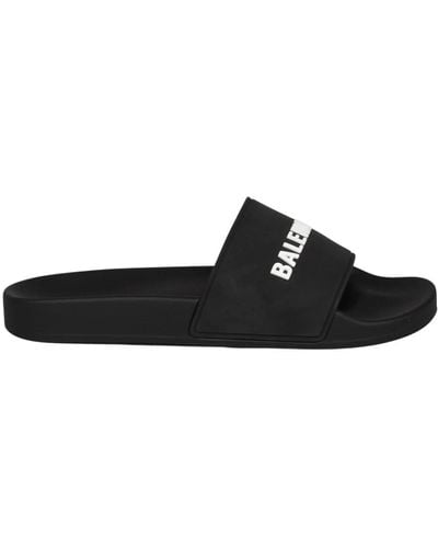 Balenciaga Pool slide sandale mit kontrastierendem logo - Schwarz