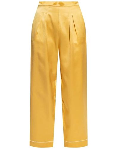 Eres Pantalones de pijama de seda amarillos con detalles de pliegues