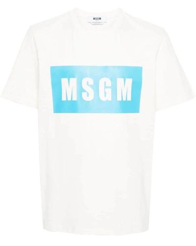 MSGM Logo print baumwoll t-shirts und polos - Blau