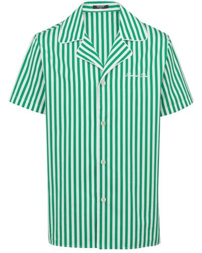 Balmain Camicia da pigiama a righe in cotone a maniche corte - Verde