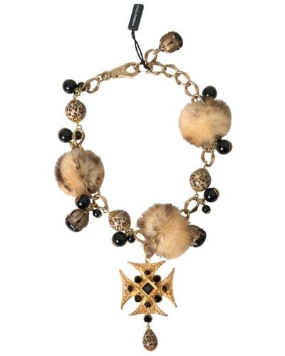 Dolce & Gabbana Schwarze kristalle lapin pelz filigran choker halskette - Mettallic