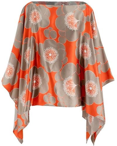 Kiton Poncho in seta con stampa floreale - Arancione