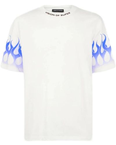 Vision Of Super Weißes t-shirt mit blauen flammen