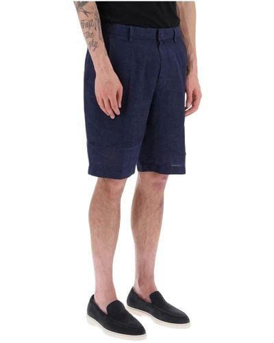 Zegna Leichte leinen-shorts mit lockerer passform - Blau