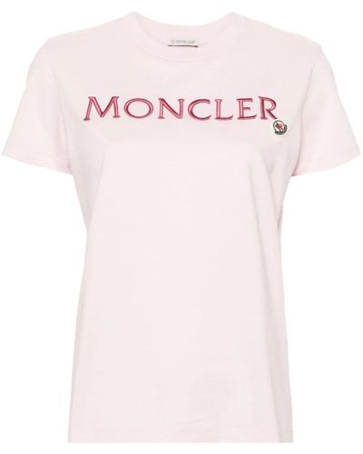 Moncler T-shirt in cotone rosa con logo