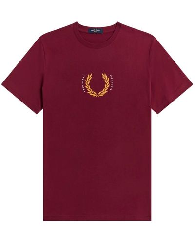 Fred Perry Lorbeer Kranz Grafischer T-Stück Tawny Port - Rot
