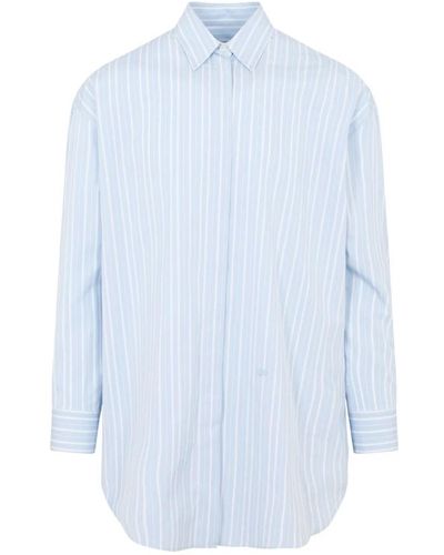 Off-White c/o Virgil Abloh Blau gestreiftes popeline rund zip hemd
