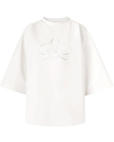 Genny Oversized sweatshirt mit kurzen ärmeln und rhinestone orchideen detail - Weiß