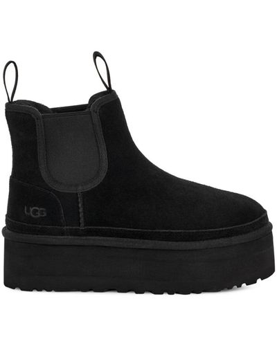 UGG Neumel Suede Platform Chelsea Boots - Black