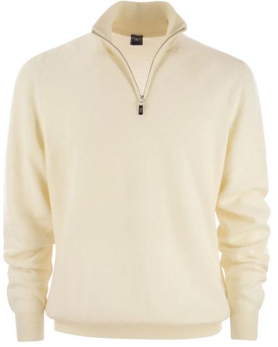 Fedeli Luxuriöser cashmere zip turtleneck sweater,kaschmir-zip-turtleneck-pullover mit hohem kragen - Natur