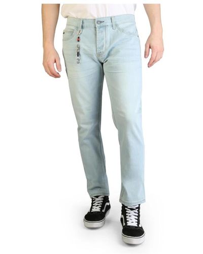 Yes-Zee Slim-fit jeans mit knopfverschluss und fünf taschen - Blau