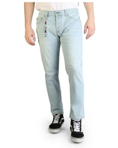 Yes-Zee Jeans slim-fit con chiusura a bottoni e cinque tasche - Blu