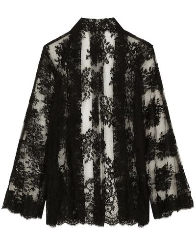 Dolce & Gabbana Schwarze blumen spitze kimono hemd