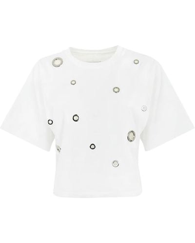 Liviana Conti Magliette bianca in cotone con borchie - Bianco