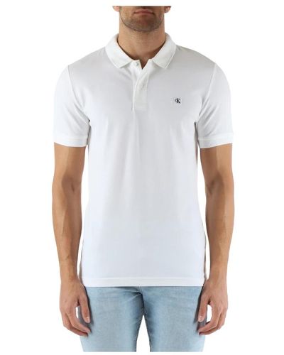 Calvin Klein Polo slim fit in cotone con patch logo - Bianco