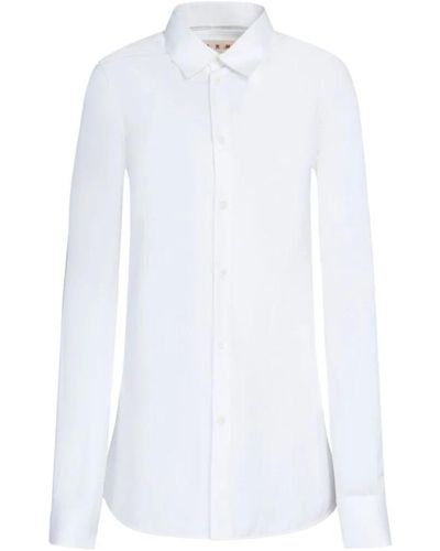 Marni Camicia in cotone bianco con logo ricamato