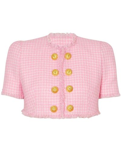 Balmain Jacke aus kariertem tweed - Pink