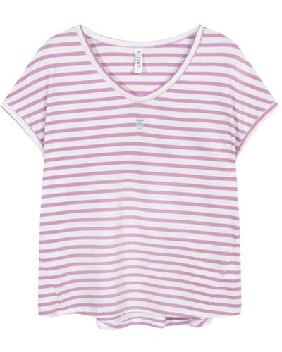 10Days Camiseta de rayas de algodón orgánico con cuello en v - Morado