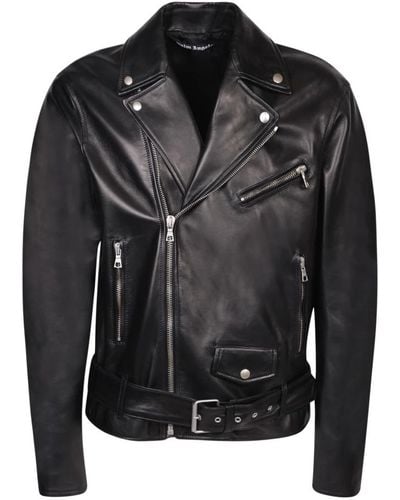 Palm Angels Leather Jackets - Black