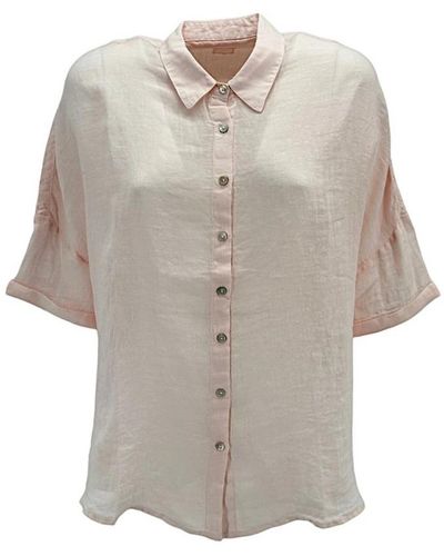 120% Lino Rosa leinen-oversized-shirt mit sangallo-details - Grau