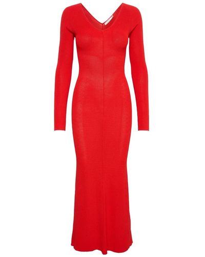 Gestuz Elegante vestido largo con escote en v - Rojo