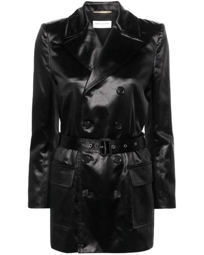 Saint Laurent Double-Breasted Coats - Black