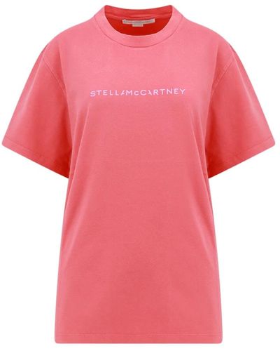 Stella McCartney Rosa geripptes t-shirt mit logo-print - Pink
