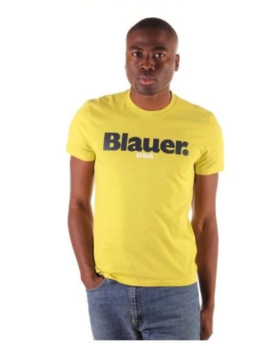 Blauer T-shirt aus 100% baumwolle - Gelb