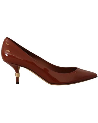 Dolce & Gabbana Brown kitten heels pumps patent leather shoes - Marrone