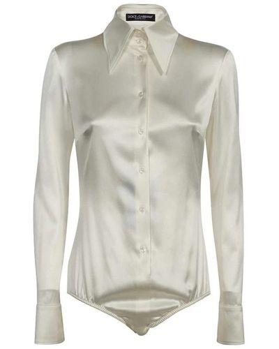 Dolce & Gabbana Camicia di seta bianca a maniche lunghe - Grigio