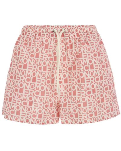 Moncler Shorts in nylon con monogramma e coulisse in vita - Rosso