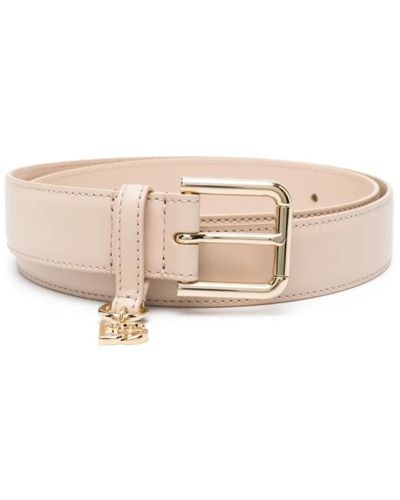 Dolce & Gabbana Cinturón de cuero beige con hebilla dorada - Rosa