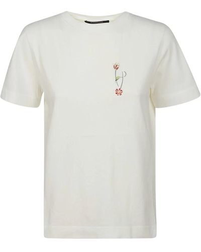 Hand Picked Camiseta de algodón de manga corta con estampado frontal - Blanco