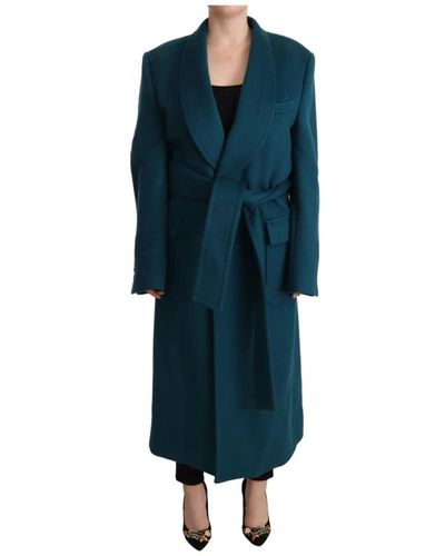 Dolce & Gabbana Cappotto trench in lana blu verde a maniche lunghe