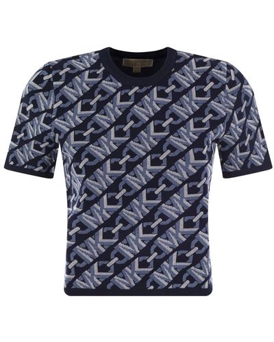 Michael Kors Short sleeved jacquard pullover with logo - Blu