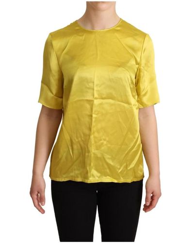 Dolce & Gabbana Silk Short Sleeve Blouse T-shirt - Yellow