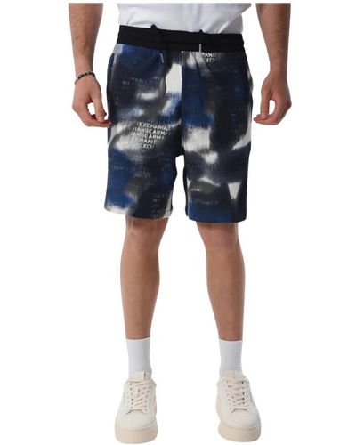 Armani Exchange Baumwoll-bermuda-shorts mit elastischem bund - Blau