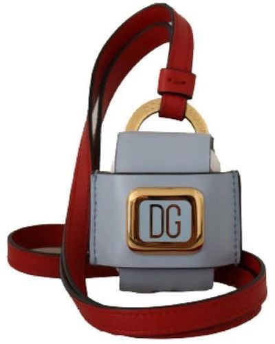 Dolce & Gabbana Light Blue Red Leather Strap Gold Metal Airpods Case