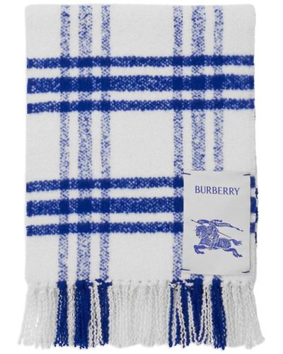 Burberry Wool Fringed Check Scarf - Blue